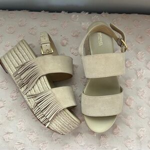Michael Michael Kors Suede Fringe Detail Espadrille Sandals Tan Size 10